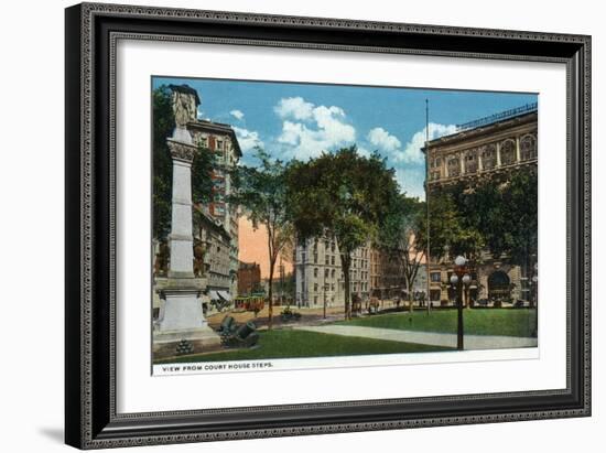 Binghamton, New York, View from the Court House Steps-Lantern Press-Framed Art Print