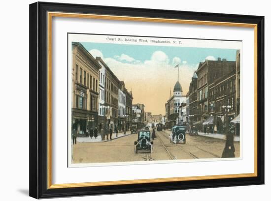 Binghamton, New York - Western View of Court Street-Lantern Press-Framed Art Print