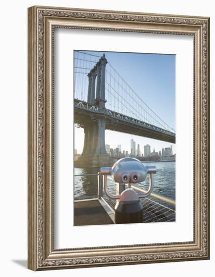 Binoculars facing the Manhattan Bridge, Brooklyn Bridge Park, New York City, New York-Greg Probst-Framed Photographic Print