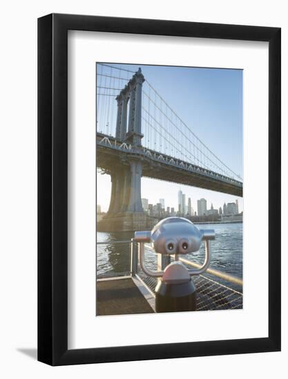 Binoculars facing the Manhattan Bridge, Brooklyn Bridge Park, New York City, New York-Greg Probst-Framed Photographic Print