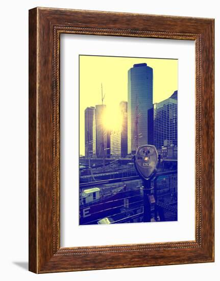 Binoculars on the Pier 17 - Sunset - Manhattan - New York City - United States-Philippe Hugonnard-Framed Photographic Print