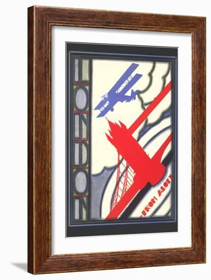 Biplane over London Bridge-null-Framed Art Print