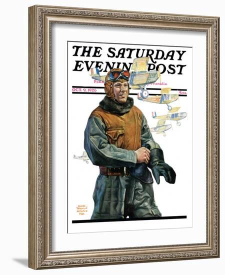 "Biplane Pilot," Saturday Evening Post Cover, October 9, 1926-Edgar Franklin Wittmack-Framed Giclee Print