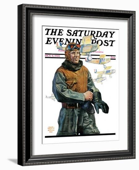 "Biplane Pilot," Saturday Evening Post Cover, October 9, 1926-Edgar Franklin Wittmack-Framed Giclee Print