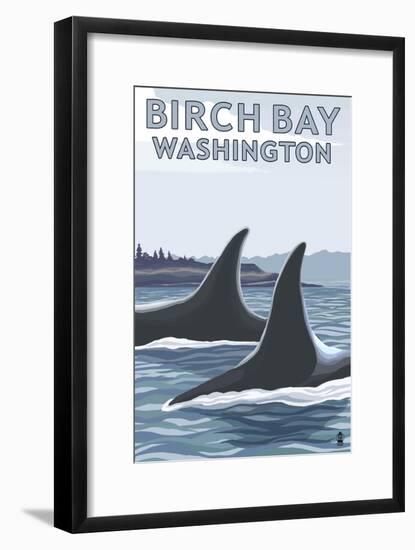 Birch Bay, Washington, Orca Fins-Lantern Press-Framed Art Print