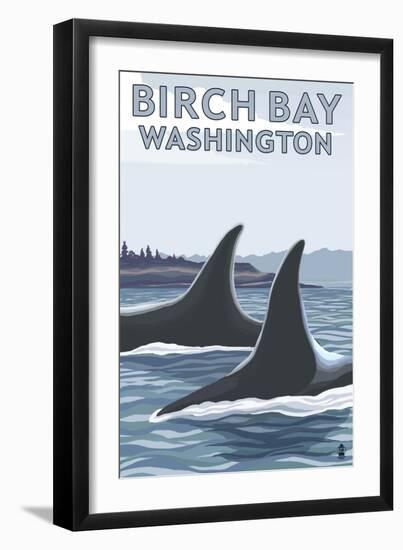 Birch Bay, Washington, Orca Fins-Lantern Press-Framed Art Print