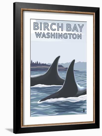 Birch Bay, Washington, Orca Fins-Lantern Press-Framed Art Print