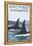 Birch Bay, Washington, Orca Fins-Lantern Press-Framed Stretched Canvas