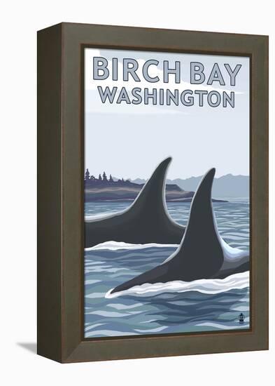 Birch Bay, Washington, Orca Fins-Lantern Press-Framed Stretched Canvas