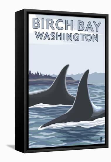 Birch Bay, Washington, Orca Fins-Lantern Press-Framed Stretched Canvas