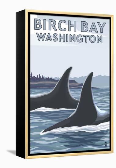 Birch Bay, Washington, Orca Fins-Lantern Press-Framed Stretched Canvas