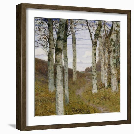 Birch Trees in Autumn, C.1898 (Oil on Wood)-Hans Am Ende-Framed Giclee Print