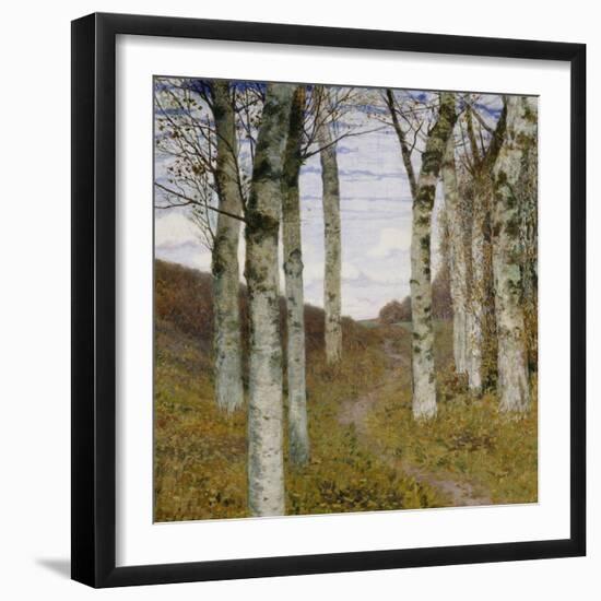 Birch Trees in Autumn, C.1898 (Oil on Wood)-Hans Am Ende-Framed Giclee Print