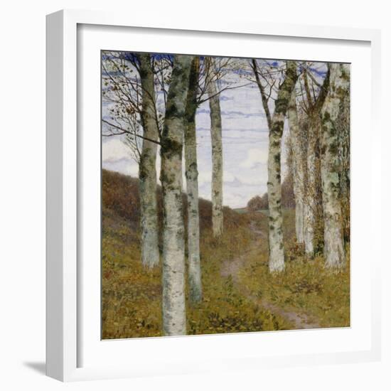 Birch Trees in Autumn, C.1898 (Oil on Wood)-Hans Am Ende-Framed Giclee Print