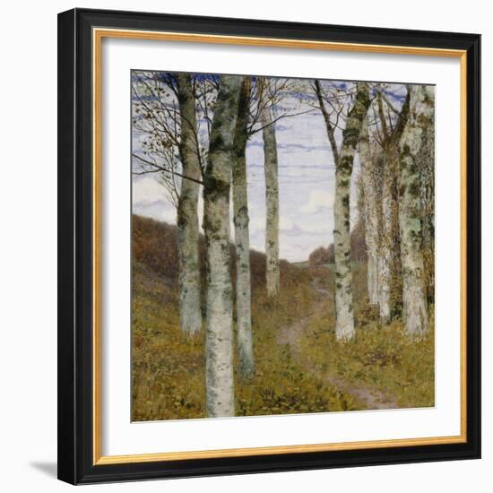 Birch Trees in Autumn, C.1898 (Oil on Wood)-Hans Am Ende-Framed Giclee Print