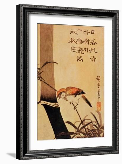 Bird and Bamboo, circa 1830-Ando Hiroshige-Framed Giclee Print