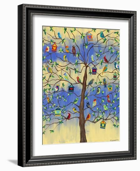 Bird and Bird Houses on Tree-Kerri Ambrosino-Framed Giclee Print