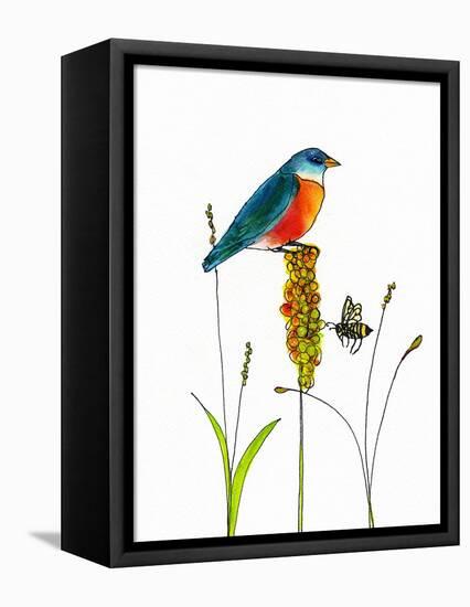 Bird and Honey Bee Print-Blenda Tyvoll-Framed Stretched Canvas