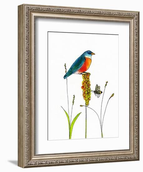 Bird and Honey Bee Print-Blenda Tyvoll-Framed Art Print