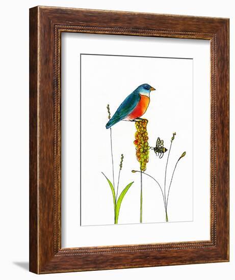 Bird and Honey Bee Print-Blenda Tyvoll-Framed Art Print