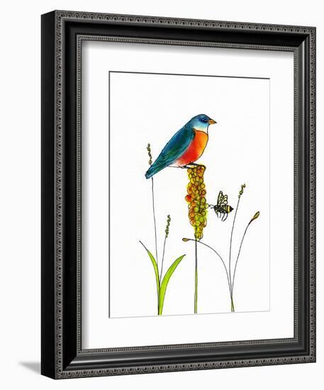 Bird and Honey Bee Print-Blenda Tyvoll-Framed Art Print