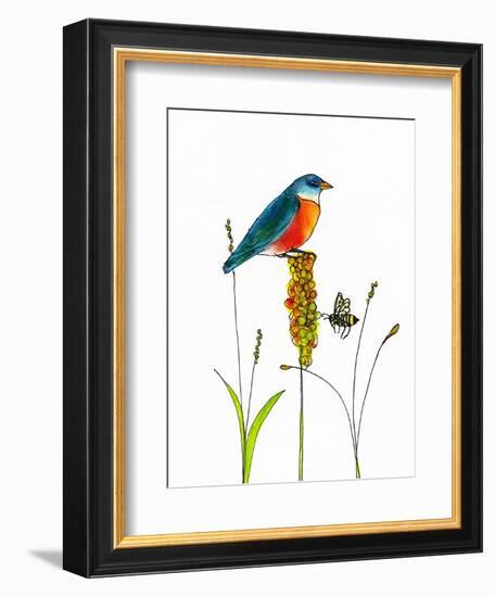 Bird and Honey Bee Print-Blenda Tyvoll-Framed Art Print