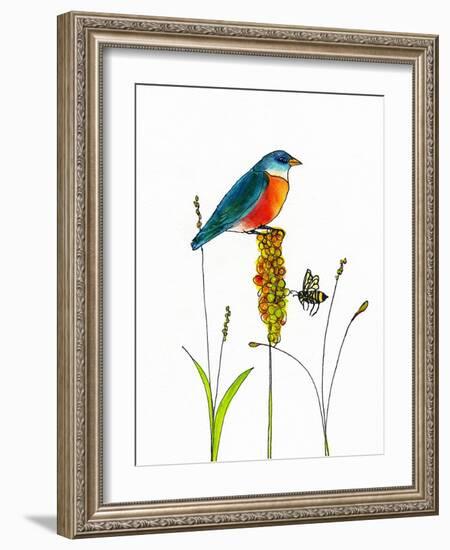 Bird and Honey Bee Print-Blenda Tyvoll-Framed Art Print