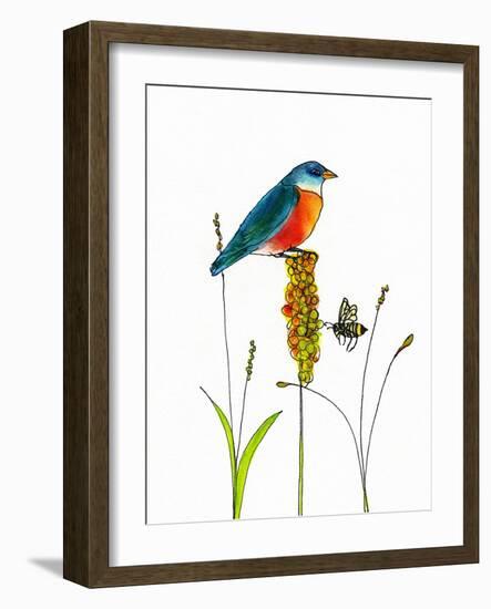 Bird and Honey Bee Print-Blenda Tyvoll-Framed Art Print