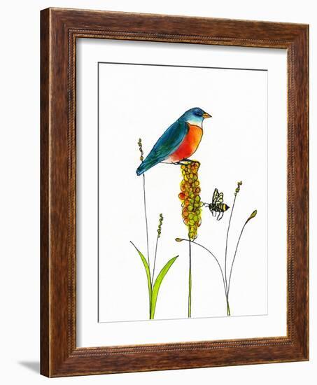 Bird and Honey Bee Print-Blenda Tyvoll-Framed Art Print