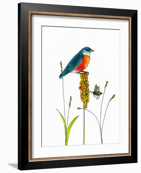 Bird and Honey Bee Print-Blenda Tyvoll-Framed Art Print