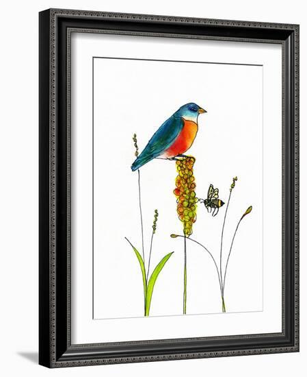 Bird and Honey Bee Print-Blenda Tyvoll-Framed Art Print