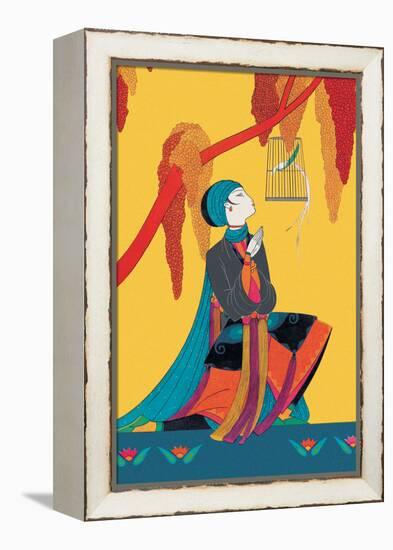 Bird and Kneeling Girl-null-Framed Stretched Canvas