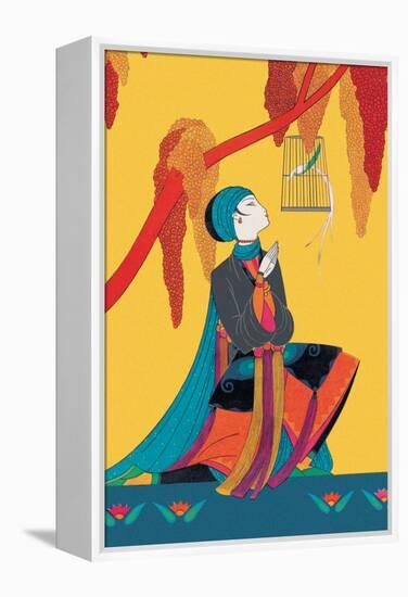 Bird and Kneeling Girl-null-Framed Stretched Canvas