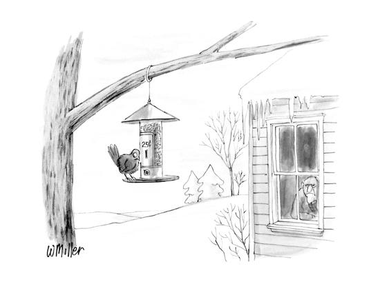 Bird At Feeder That Has Sign 25 Cents And Grumpy Looking Man At The Wind New Yorker Cartoon Premium Giclee Print Warren Miller Art Com Bird At Feeder That Has Sign 25 Cents And Grumpy Looking Man At The Wind New Yorker Cartoon Premium Giclee Print Warren Miller Art Com