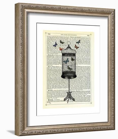 Bird Cage & Butterflies-Marion Mcconaghie-Framed Art Print