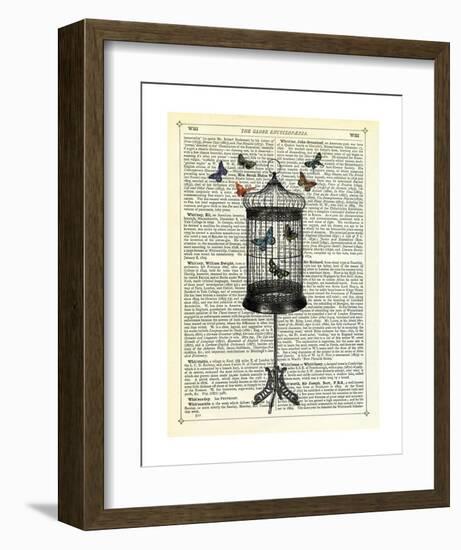 Bird Cage & Butterflies-Marion Mcconaghie-Framed Art Print