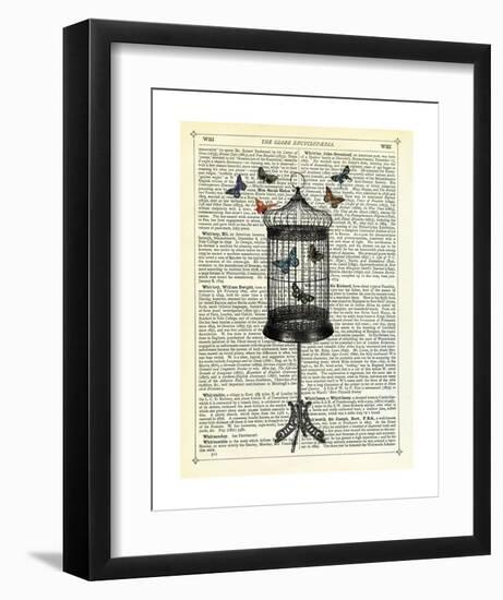 Bird Cage & Butterflies-Marion Mcconaghie-Framed Art Print