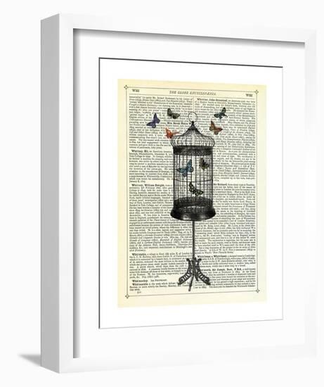 Bird Cage & Butterflies-Marion Mcconaghie-Framed Art Print