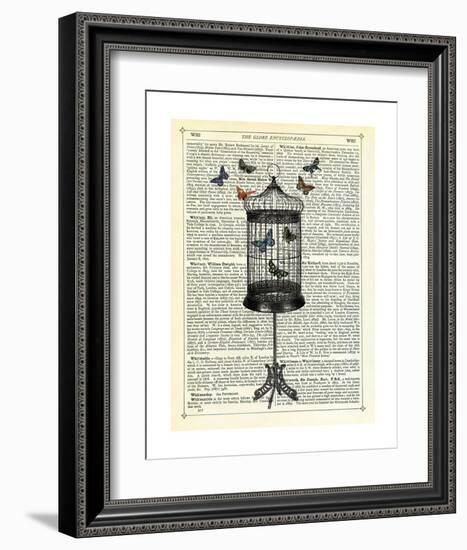 Bird Cage & Butterflies-Marion Mcconaghie-Framed Art Print