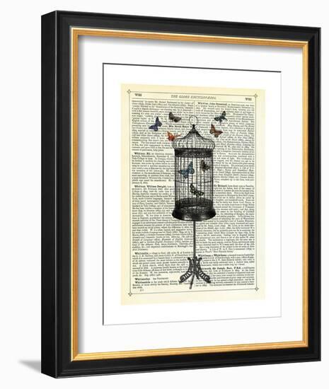 Bird Cage & Butterflies-Marion Mcconaghie-Framed Art Print