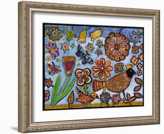 Bird Flowers Color-Jill Mayberg-Framed Giclee Print