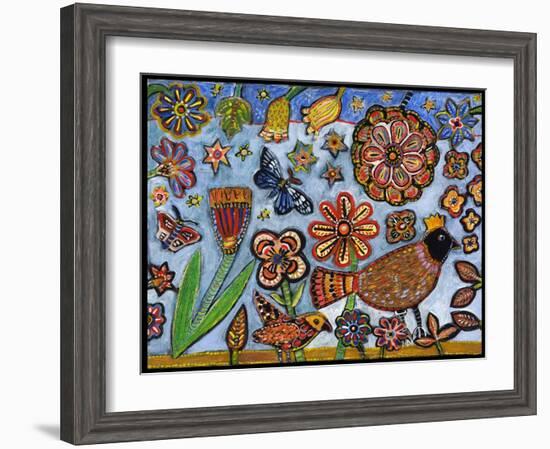 Bird Flowers Color-Jill Mayberg-Framed Giclee Print