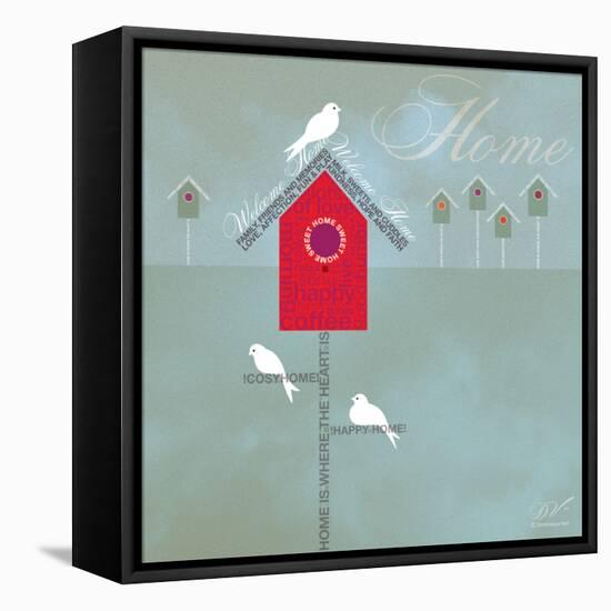 Bird House - Blue Grey-Dominique Vari-Framed Stretched Canvas