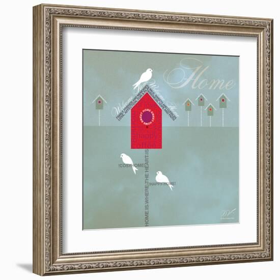 Bird House - Blue Grey-Dominique Vari-Framed Art Print