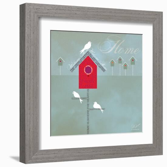 Bird House - Blue Grey-Dominique Vari-Framed Art Print