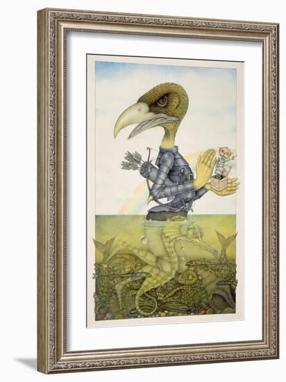 Bird in Armour on Sea Horse-Wayne Anderson-Framed Giclee Print