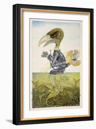 Bird in Armour on Sea Horse-Wayne Anderson-Framed Giclee Print