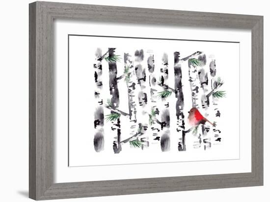 Bird in Birch-Sara Berrenson-Framed Art Print