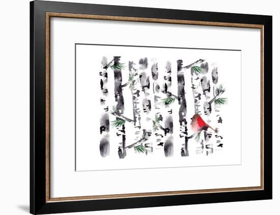 Bird in Birch-Sara Berrenson-Framed Art Print