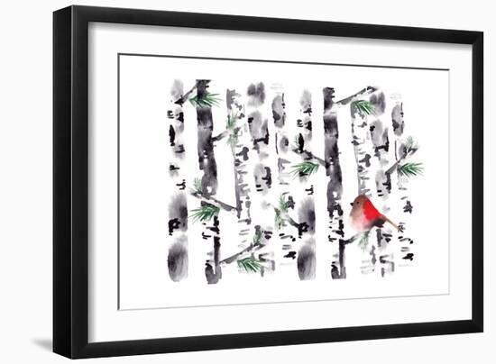 Bird in Birch-Sara Berrenson-Framed Art Print